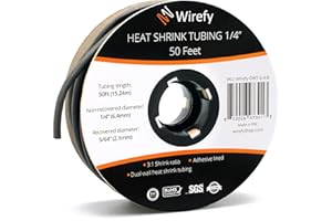 Wirefy Tubo Termorretráctil 6,4 mm - Tubo Termoretractil de Doble Pared 3:1 - Revestimiento Adhesivo - Tubo Térmico - Negro - Rollo de 15 m