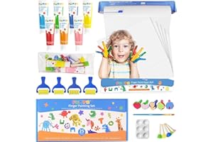 Funto Waschbares Fingerfarbe Set, Ungiftige Fingerfarben für kinder Kunstmalbedarf, einschließlich Fingermalpapierrolle, Fingerfarben, Aufbewahrungstasche, Pinselset