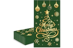 COSORO 40x33cm Christmas Napkins Serviettes,20pcs Disposable Xmas Paper Serviette Napkin Green Gold Merry Christmas Tissue Guest Towel Hand Towels Cocktail Dinner Napkins for Xmas Party Table Decorations