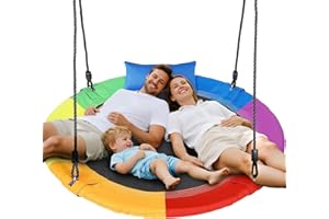 CUPCHID Balançoire Circulaire de 100 cm, capacité de Poids de 300 kg,Oreiller Amovible,Cordes Multi-brins réglables, siège de balançoire sûr et Durable pour Enfants