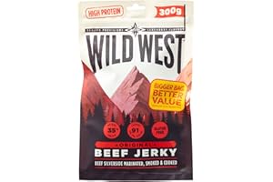 Wild West Beef Jerky, 300 g Original, carne seca altamente proteica, snack proteico Beef Jerky, cecina de vaca