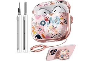 Safety Lock Inesore Floral Cute Hülle Compatible with AirPods 4 (ANC), Case for Women Girls, with Cleaning Kit and Keychain (2024) - Pink