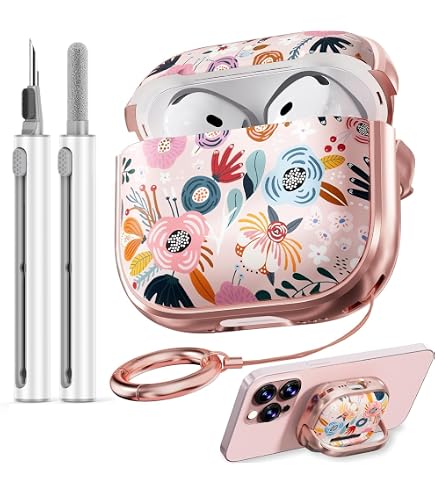 Newseego – Coque Transparente Pour AirPods 4 – Avec Verrou, Support Téléphone Et Pendentif Fleur Rose