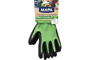 MAPA PROFESSIONAL MAPA - Travaux Courants Fibres Recyclées - Gants de Jardinage Multi-Usages en Fibres Recyclées - Flexibles et Résistants - 1 paire - Taille M