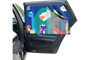 Hianjoo Dwuwarstwowe osłony przeciwsłoneczne do samochodu, magnetyczne zasłony przeciwsłoneczne dla dzieci, ochrona przeciwsłoneczna samochodu przed promieniowaniem UV (Dinozaury)