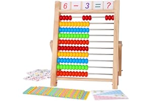 WOODMAM Wooden Frame Abacus for Kids Math, Educational Counting Toy with Counting Sticks and Number Alphabet Cards, Preschool Learnig Toys Gift for Boys Girls Age 3+ Years Old