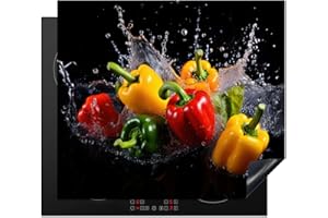 KitchenYeah© Cubre Vitrocerámica - Protector Vitroceramica Induccion 60x52 cm - Tapa Vitroceramica - Protector de Vitroceramica Pimiento dulce - Negro - Verdura - Agua
