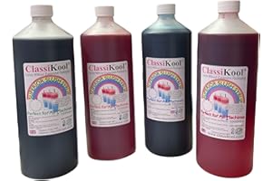Classikool Set of 4 x 1 Litre (1000ml) Slushie Syrup for Slush Machines: Red Strawberry, Blue Raspberry, Pink Bubblegum, Green Apple
