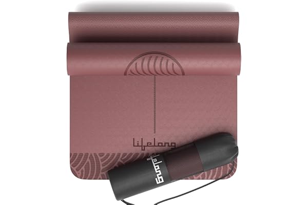 Lifelong Yoga Mat for Men & Women 5mm Thick TPE Cushioning Non-Toxic & Sweat-Resistant Lightweight & Portable with Carry Bag Home & Studio Workout Mat Made in India (Maroon)