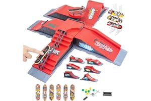 Gr8ware Patinetas para Dedos, 6 Piezas Combinaciones Mini rampa de Patines con patinetas, Diapasón Skate Park Ultimate Finger Skating Training Props Deck Track Park Toy para niños Regalo (6 en 1)