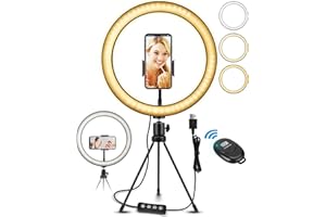 ELECTRIC GIANT 10,2 Pouces LED Lumière Anneau avec Trépied, Perche Selfie LED Ring Light pour Vidéo/Photo/Youtube/Maquillage Lampe Annulaire Réglable, 3 Modes d'Eclairage 11 Niveaux de Luminosité, Bluetooth