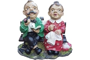 Fachhandel Plus Gartenfigur Opa und Oma auf Einer Gartenbank Parkbank