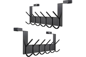 SKOLOO Lot de 2 crochets de porte à suspendre avec 6 crochets, en métal, pour porte-serviettes, manteaux, noirs