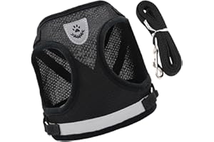 Dokeno Uprząż i smycze Zestaw dla kotów i małych psów, Regulowana uprząż z odblaskowym paskiem, Kamizelka oddychająca, Rozmiar S, Czarne