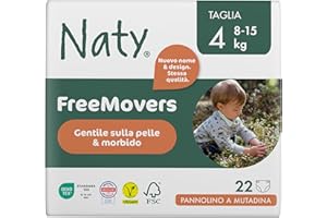 ECO BY NATY Naty FreeMovers Pannolino a Mutandina | Mutandino Certificato per Pelli Sensibili | Morbido, Senza Profumo | Assorbente & Anti-Perdite | Unisex Bambino & Bimbo | Taglia 4 (8–15 kg), 22 Pezzi