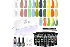 ROSALIND Uñas Poligel Kit Completo, 12pcs Gel Extensión de Uñas 10ml con UV Lámpara, Base&Top Coat, Nail Art Kit Uñas de Gel Completo para Bricolaje en Casa & Profesionales Salón