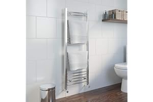 DuraTherm® 1200 x 450mm Curved Heated Towel Rail Radiator Modern Central Heating Bathroom Warmer Wall Mounted Ladder Rad, Polished Chrome