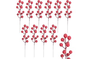 MOSTEDE Bacche di Agrifoglio Artificiale, 10 Pezzi Bacche Rosse Artificiali da 0.2m, Decorazione Bacche Rosse, Bacche Rosse Artificiali per Ghirlande di Natale,Decorazioni per Albero di Natale