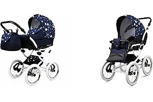 BabyLux® Bambimo Kinderwagen Set 2 in 1 - Margaret White - incl. Babywanne, Buggy Sportsitz - Kinderwagenset - Kombikinderwagen mit Wickeltasche, Regenschutz, Moskitonetz, Cupholder usw.