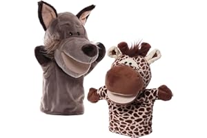 Gxdamxz Handpuppen Tiere Wolf & Hirsch für Kinder Erwachsene, Plüschtiere Mund Kann Sich öFfnen, 2Pcs Hand Puppet, 2 Stück
