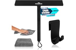 INNOOVEE Rasqueta Limpiacristales de Silicona para Baño, Limpia Cristales para Ducha con Gancho para Colgar, Limpia Mamparas Ducha Cristal, Rasqueta Limpiacristales Ducha en Negro 21 cm (Negro)