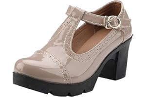 DADAWEN Women's T-Strap Platform Court Shoes Mid Heel Mary Jane Oxfords Dress Shoes