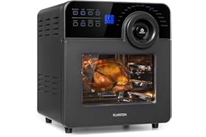 Klarstein AeroVital Cube Chef - Friggitrice ad aria da 1700 W, friggitrice aria con schermo touch, 16 programmi, 50-220 °C, 14 L, circa 10 h di preselezione della durata, acciaio inox, Nero