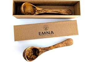 EMNA – Juego de 2 cucharones de madera de olivo | 25 cm de largo | Cucharón para sopa, cucharón para salsas, cucharón para servir, práctico utensilio de cocina, higiénico, resistente al calor y