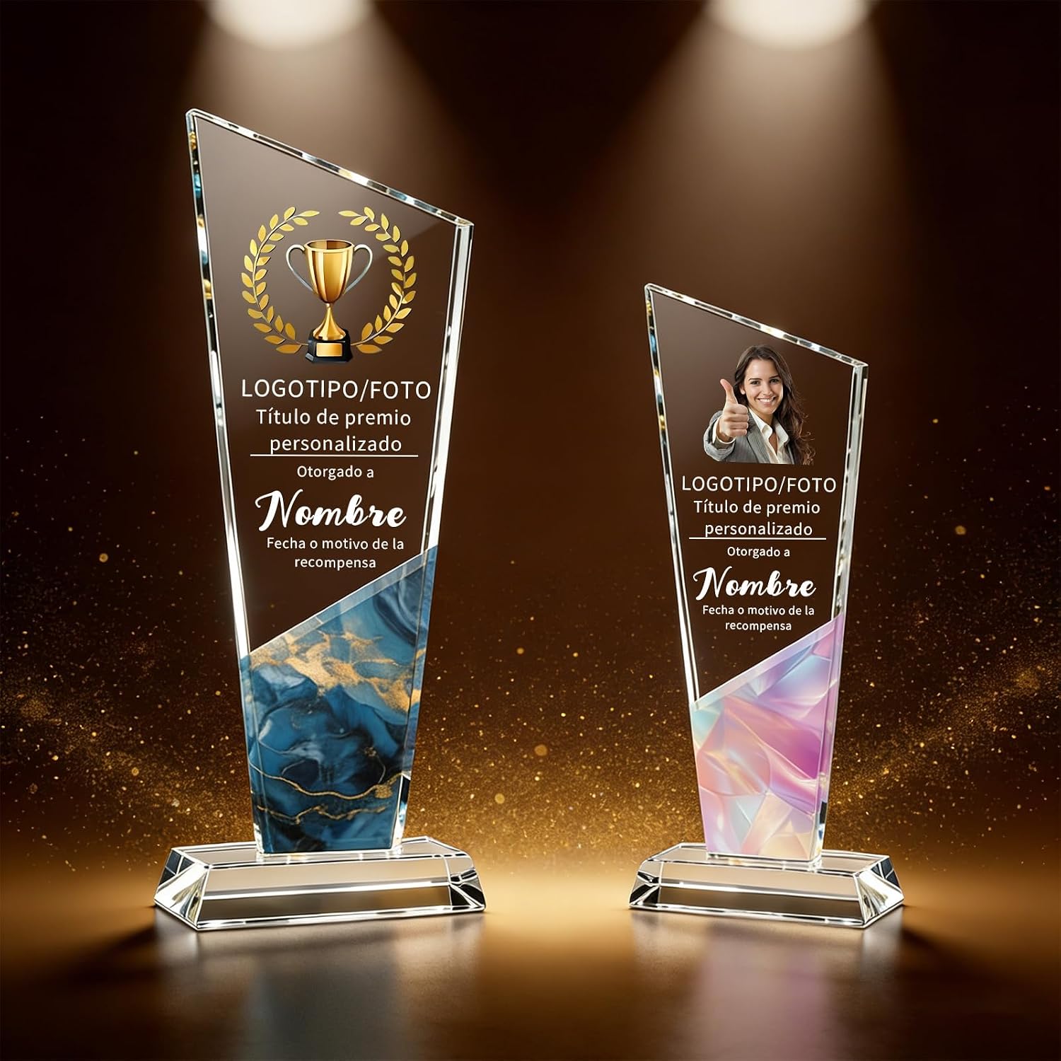WBW Trofeo de Cristal Personalizado con Logo y Foto Trofeo Personalizado Placa Conmemorativa Personalizada Grabada UV Premio de Cristal para Empresas Deportes y Reconocimiento