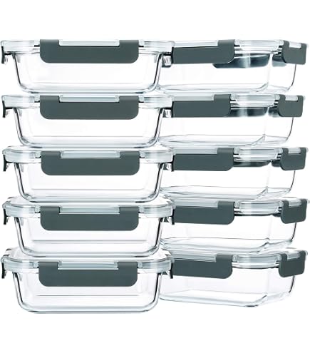 Pack De 10 Recipientes De Vidrio Para Preparación De Comidas - 2 Compartimentos, 30 Oz (887 Ml), Herméticos Y Aptos Para Microondas