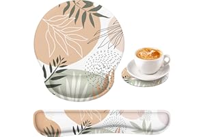 iCasso Wrist Rest with Coaster, Ergonomic Mouse Pad Wrist Support Non-Slip Base, Comfortable Memory Foam Keyboard Wrist Rest for Computer Laptop Home Office Working Gaming - Leaves