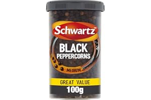 Schwartz Medium Black Peppercorn Drum 100 G | Mild Heat, Spicy Kick and Hot Biting Flavour | Deep Zesty Flavour and Distinctive Aroma | Perfect for Marinades, Sauces, Steaks and Kebabs