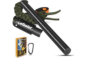 Lafagiet 4 inch Ferro Rod, Flint and Steel Fire Starter Survival Tool EDC Kit with Whistle, Paracord Lanyard, 4" Long x 0.4" Width Ferrocerium for Emergency, Campfires