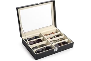 CO-Z Boîtier des Lunettes en PU Cuir, Organisateur de Lunettes de Soleil, Présentoir Lunettes de Rangement de 8/12 Compartiments