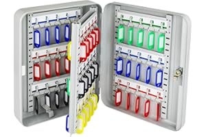 HMF 13060-07 Zamykana szafka na klucze, duża szafka na klucze, 60 haczyków, 30 x 24 x 7,5 cm, jasnoszara