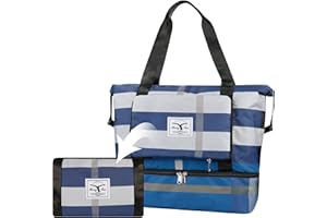 WT WISDOM TOGETHER WT Borsone da Viaggio Pieghevole, Impermeabilizzi Borsone da Viaggio Grande, Borsone Palestra Sportiva con Separato Secco Bagnato, Grande Capacità Borsa da Viaggio Duffel per Sport/Viaggi (Blu)