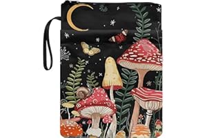 COEQINE Book Sleeve Bag Zipper, Mushroom Book Protector Sleeve with Zipper Washable Fabirc Zippers Fit 6-18 Kids Book Sleeve with Strap-11"x 8.5"