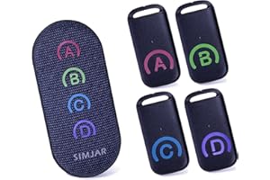 Schlüsselfinder mit dünneren Empfängern und fortschrittlicher Stofffernbedienung, SIMJAR 80dB+ RF Item Locator mit 140 Fuß Arbeitsreichweite, 1 RF-Sender und 4 Empfänger