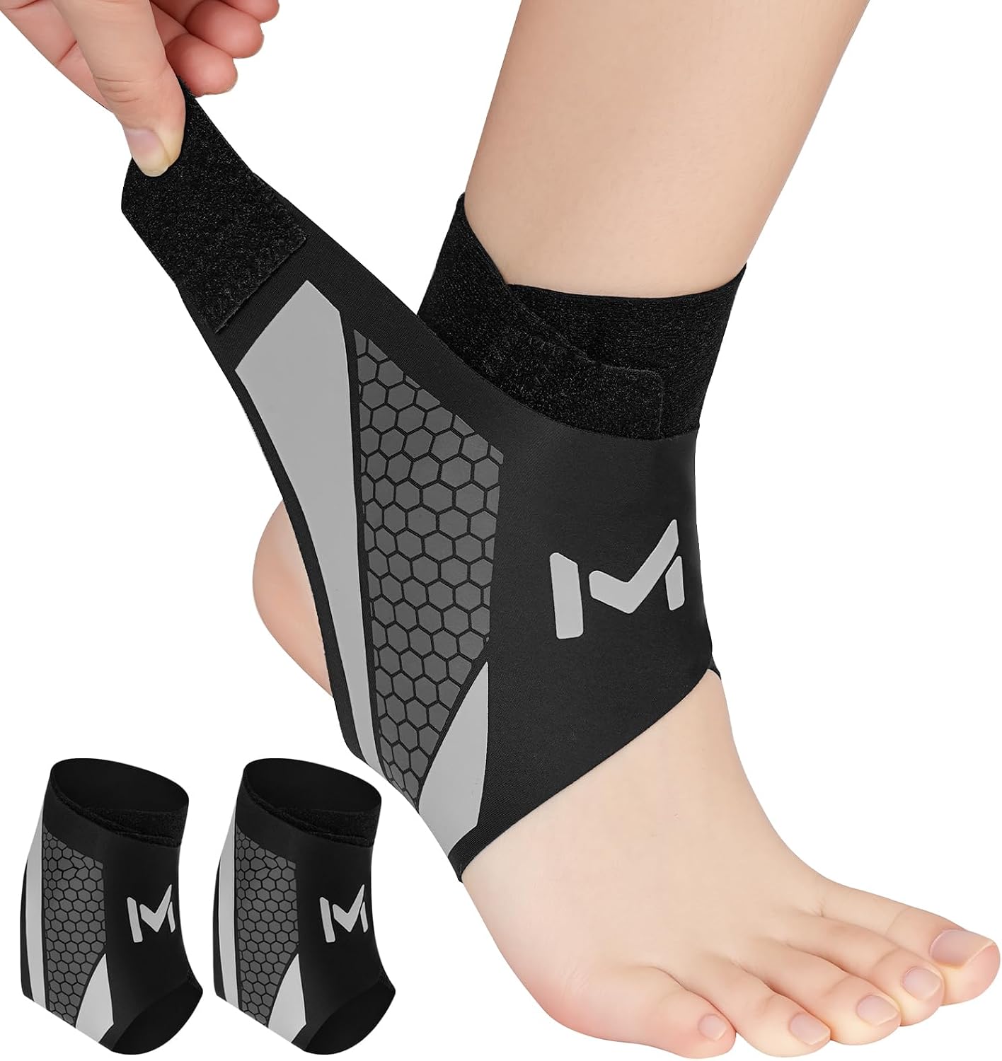 Beugo Tobillera para Esguince, 2 pcs Tobillera Deportiva, Lateral Tobilleras Esguince Ajustable, Diseño en Y, Ankle Support Protector Par Unisex para Deporte Correr Fútbol, Tamaño único, Negro y gris