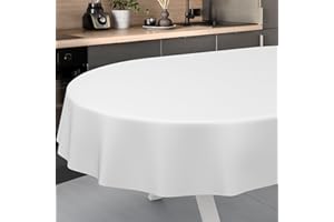 ‎ANRO ANRO Wachstuch-Tischdecke abwaschbar Outdoor Indoor Oval 180x140cm Schnittkante Weiß