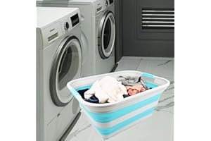 Sammart 42L Wäschekorb aus Kunststoff, faltbar, faltbar, tragbar, platzsparend (Grau/Cyanin, 1)