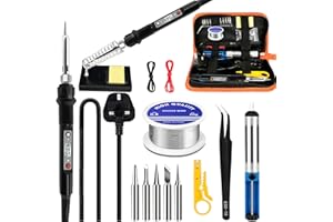 SUMWITUM Soldering Iron Kit, 80W LCD Adjustable Temperature 180-520°C, 13 in 1 Electric Soldering Iron Kit Welding Tool, 5 Soldering Tips, Desoldering Pump, Wire Stripper Cutter, Stand, Tweezer