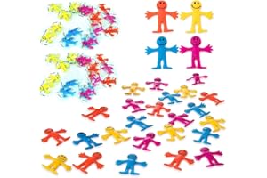 SHATCHI 24Pk Multicolour Stretchy Men Party Bag Fillers for Kids Unisex | Strechy Man Yellow | Kids Party Bags Fillers for Kids | Smile Men Classroom Gifts Lucky Dip Prizes Toys Childrens Party Bag Fillers