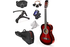 MASTER PLAY Holzgitarre für Linkshänder, 76,2 cm, mit Tasche und Zubehör für Kinder/Mädchen/Jungen/Jugendliche/Anfänger, roter Farbverlauf