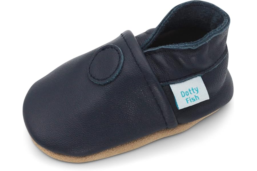 Dotty Fish Soft Leather Baby & Toddler Shoes – Barefoot, Non-Slip, Lightweight & Flexible, Elasticated Ankles - Unisex Boys & Girls, British Brand, Podiatry Approved