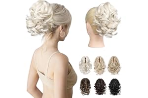 REECHO Pferdeschwanz Haarverlängerung, 23 cm Kurze lockige gewellte Haarklammer Haarteil Pferdeschwänze Haarverlängerungen Haarteile für Frauen Ponytail Extension - Platinblond