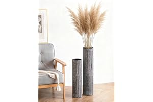 Sziqiqi Czarny wysoki wazon podłogowy: 70/55 cm wysokie donice do salonu - metalowe doniczki podłogowe duże zestawy 2 do sypialni narożnik korytarz