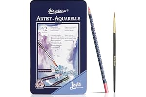 Surcotto Watercolour Pencils - 12 Colouring Pencils Watercolour, Water-Soluble Coloured Pencils for School, Beginners, Student and Adults|Water-Based, Soft Colours, Wooden Barrel with Tin & Fine Brush