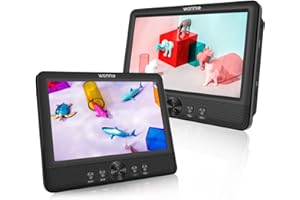 WONNIE 10.5 Inch DVD Player Portable Car Two Monitors Player with Powerful Stereo Speakers, 1024 * 600 HD Headrest Mount Dual Screen, USB/SD/AV IN & Out (2 DVD Players)