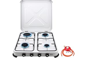 NJ THE RIGHT CHOICE NJ-04 Camping Gas Stove - Portable 4 Burner Gas Cooker LPG Hob with Lid for Outdoor Garden Caravan 5.45 kW (Propane 37mbar Screw-on)